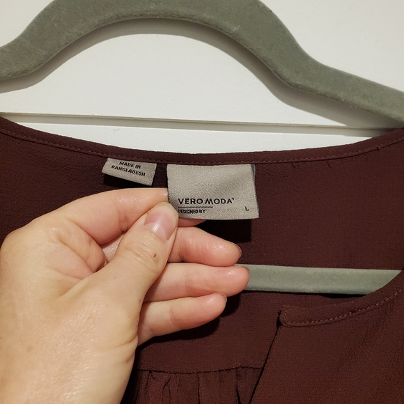 Vero moda lg long flowy tunic 3/4 sleeve oversized blouse burgundy - Picture 6 of 15